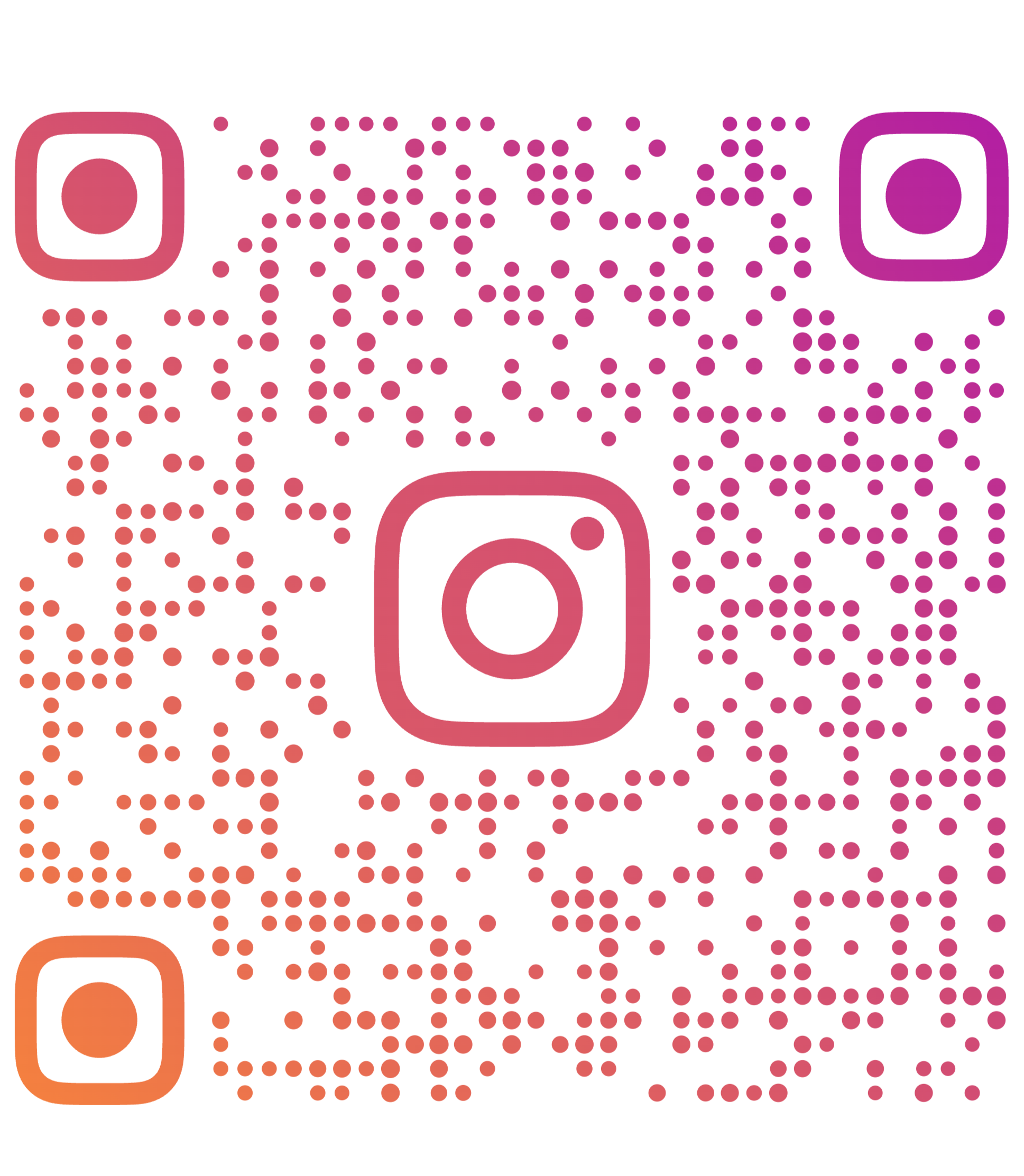 A colorful QR code with the Instagram logo in the center and larger logos in the corners.