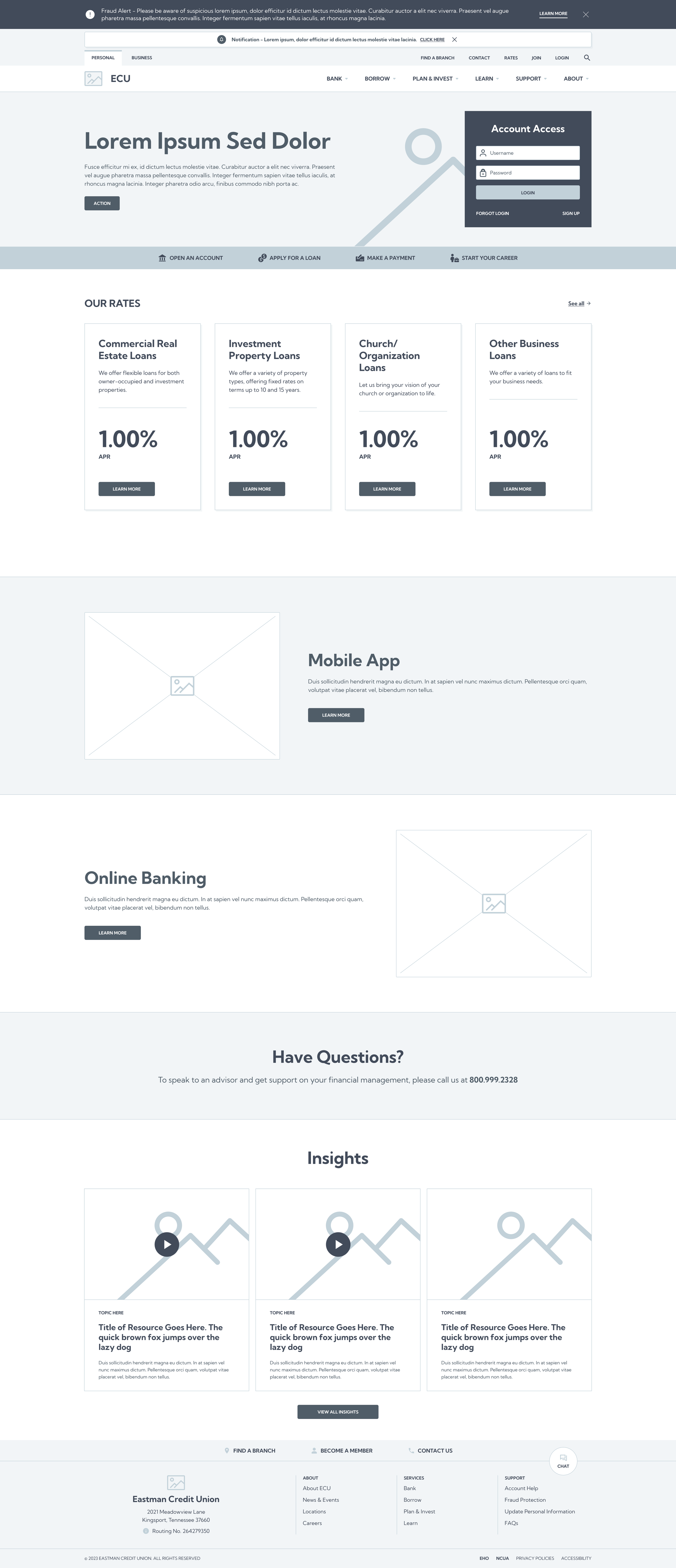 Key wireframe iterations for Homepage and layout of new components