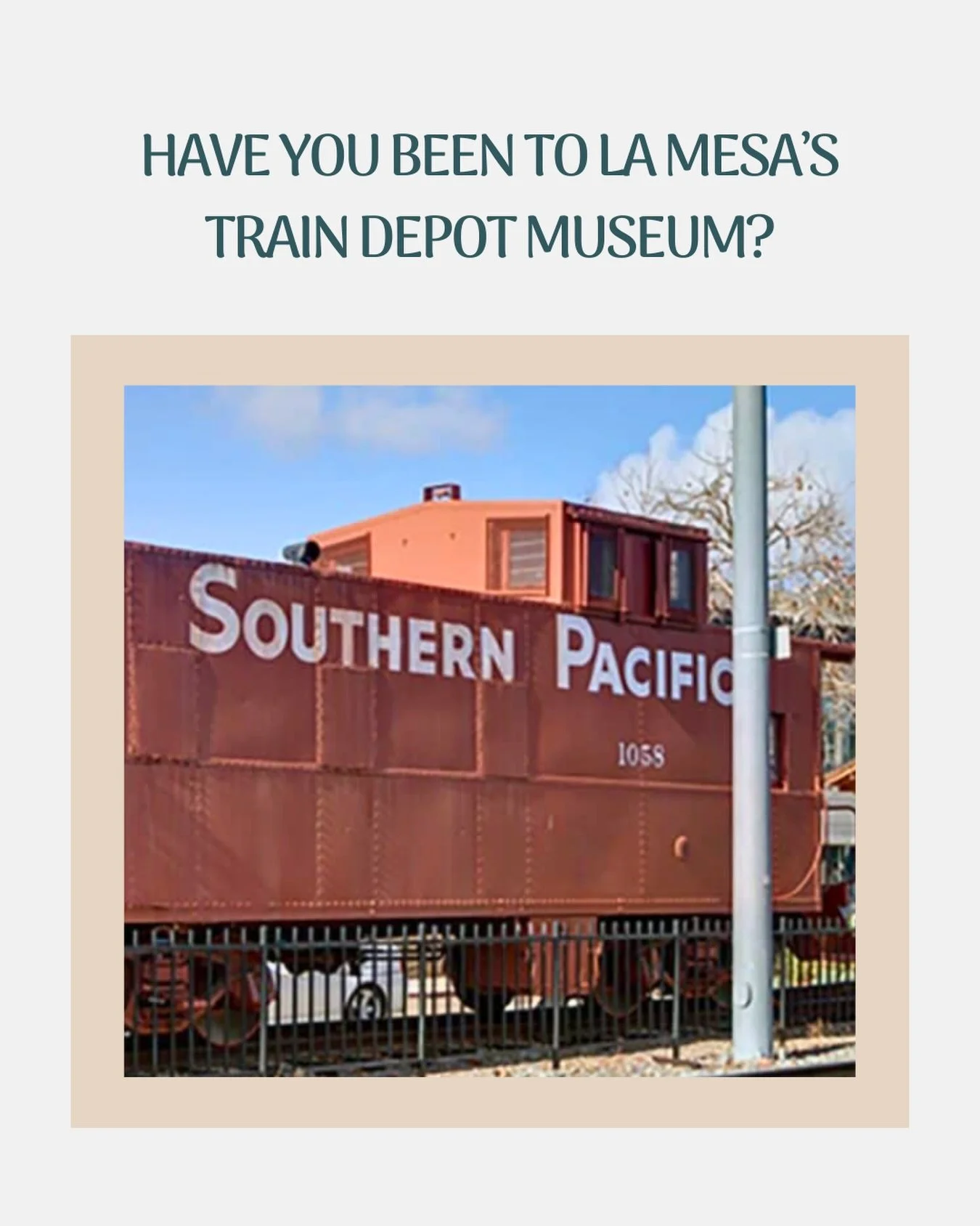 Did you know the La Mesa Depot Museum is the city&rsquo;s oldest building still standing in its original form, built all the way back in 1894? 🚂 This free, family-friendly spot features historic railcars, a steam locomotive, and exhibits that bring 