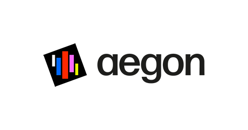 A logo with colorful vertical bars and the word 'aegon' in lowercase black letters.