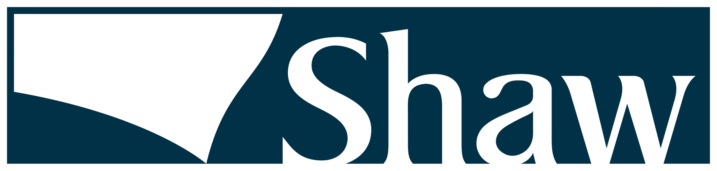 Shaw logo featuring a stylized folded paper icon followed by the word 'Shaw' in white text on a dark blue background.