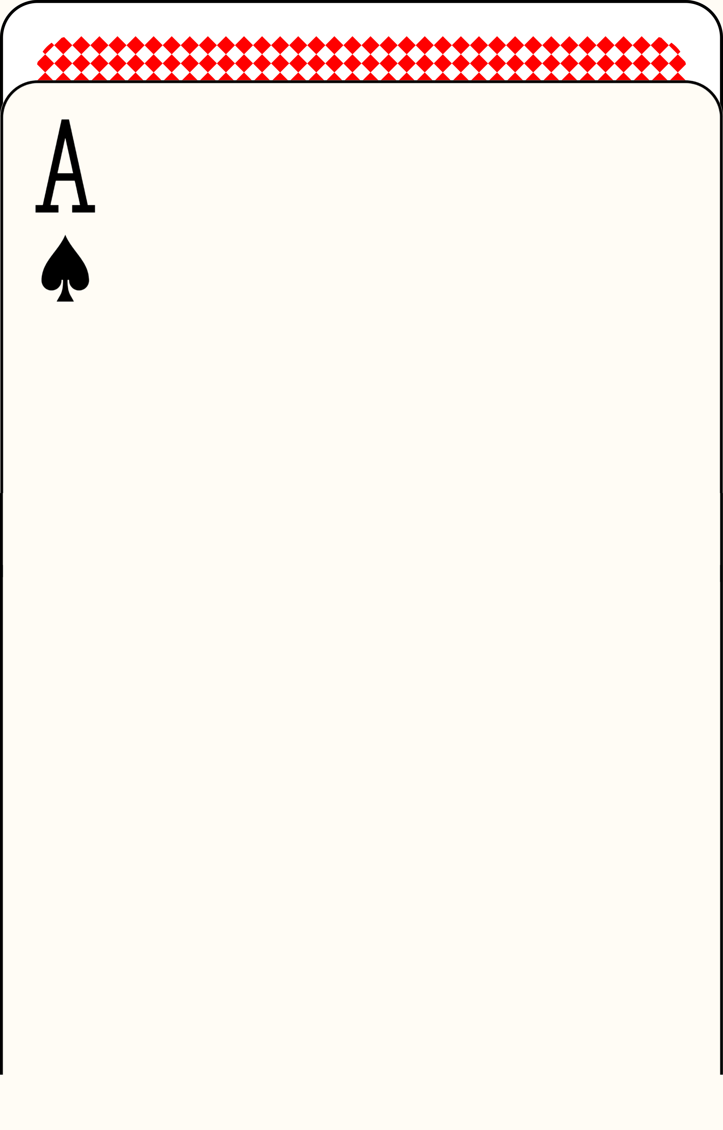 A playing card with an Ace of Spades in front, partially covering a red and white checkered card back.