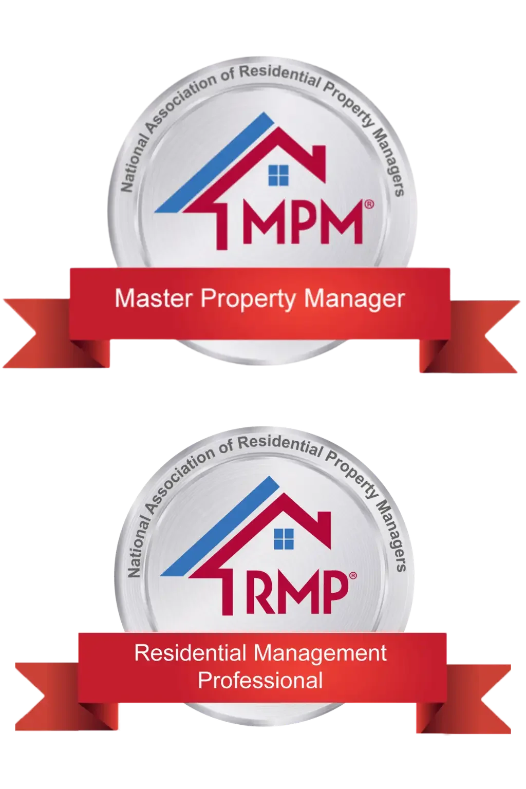 the MPM and RMP designation badges from NARPM.