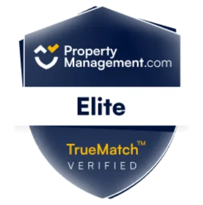 Property Management.com Elite TrueMatch Verified badge in dark blue and white