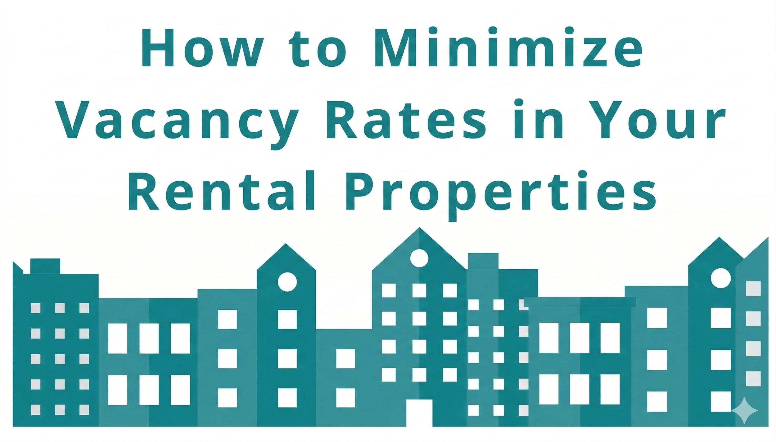 Illustration of apartment buildings with the text “How to Minimize Vacancy Rates in Your Rental Properties.