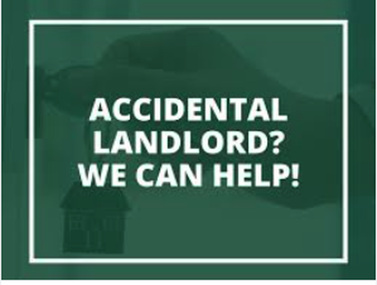 Graphic with text “Accidental Landlord? We Can Help!” representing support for new or unexpected property owners