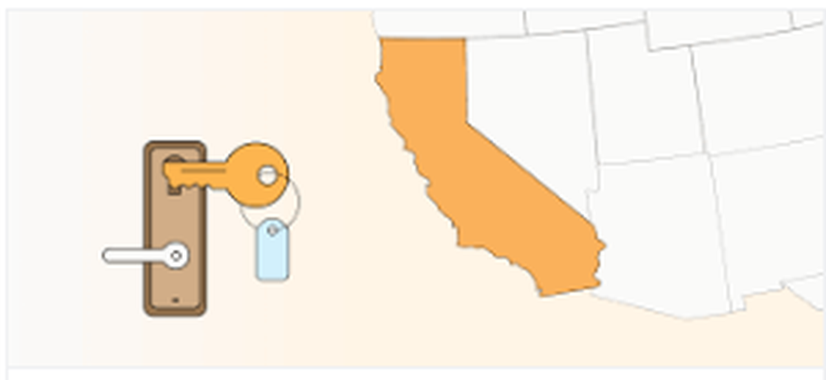 Illustration of house keys and a highlighted California map representing rental housing laws or property regulations