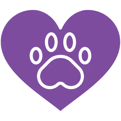 A purple heart with a paw print inside it.