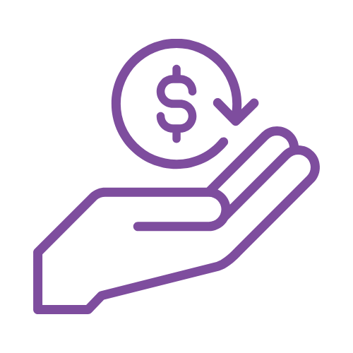 Line drawing of a hand holding a coin with a dollar sign, symbolizing money transfer or payment.