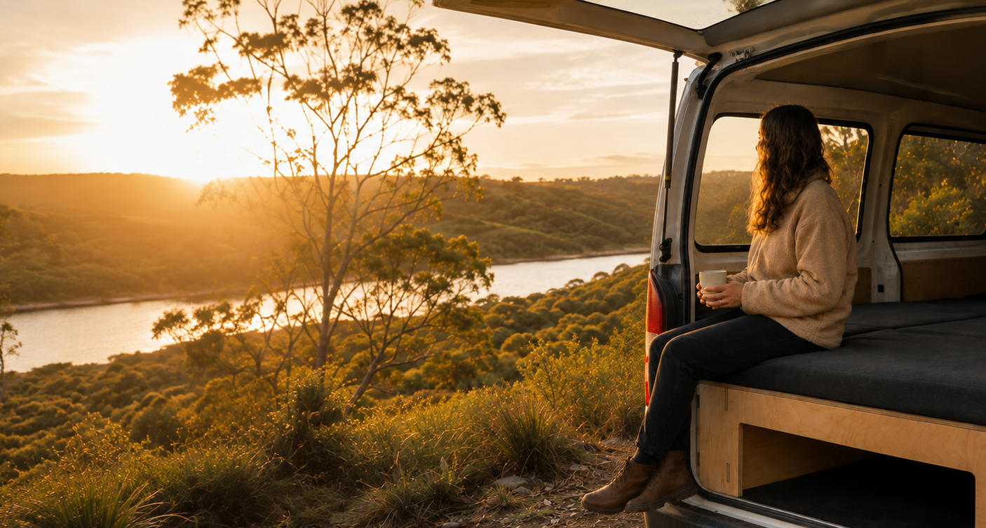 woman sitting looking towards the sunset