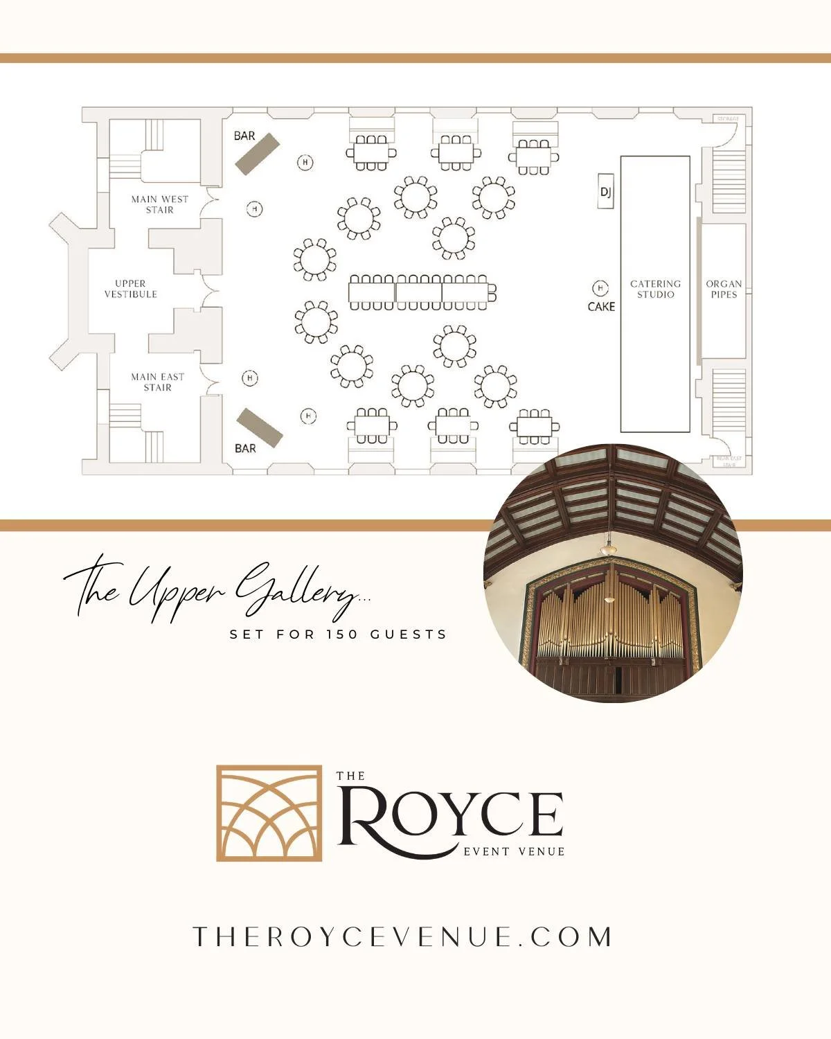 We&rsquo;re officially in our ✨floor plan era ✨

As we start playing with layouts, we&rsquo;re falling even more in love with how flexible&mdash;and stunning&mdash;this space truly is. This featured floor plan showcases king&rsquo;s tables for 150 gu