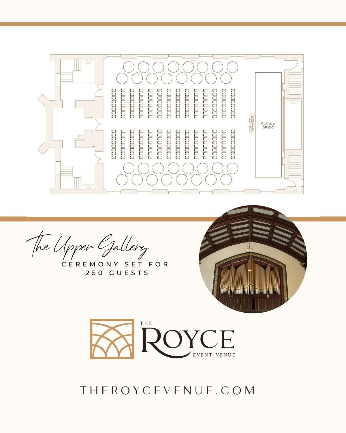 A ceremony designed for grandeur&hellip; and a reception ready to follow ✨

This layout in The Upper Gallery is set for 250 guests, with tables thoughtfully preset along the perimeter walls allowing for a stunning, centered ceremony beneath soaring c