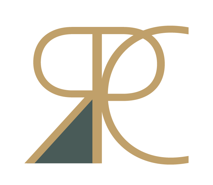 Stylized monogram logo with overlapping letters C and R in beige, with a teal triangle shape at the bottom left.