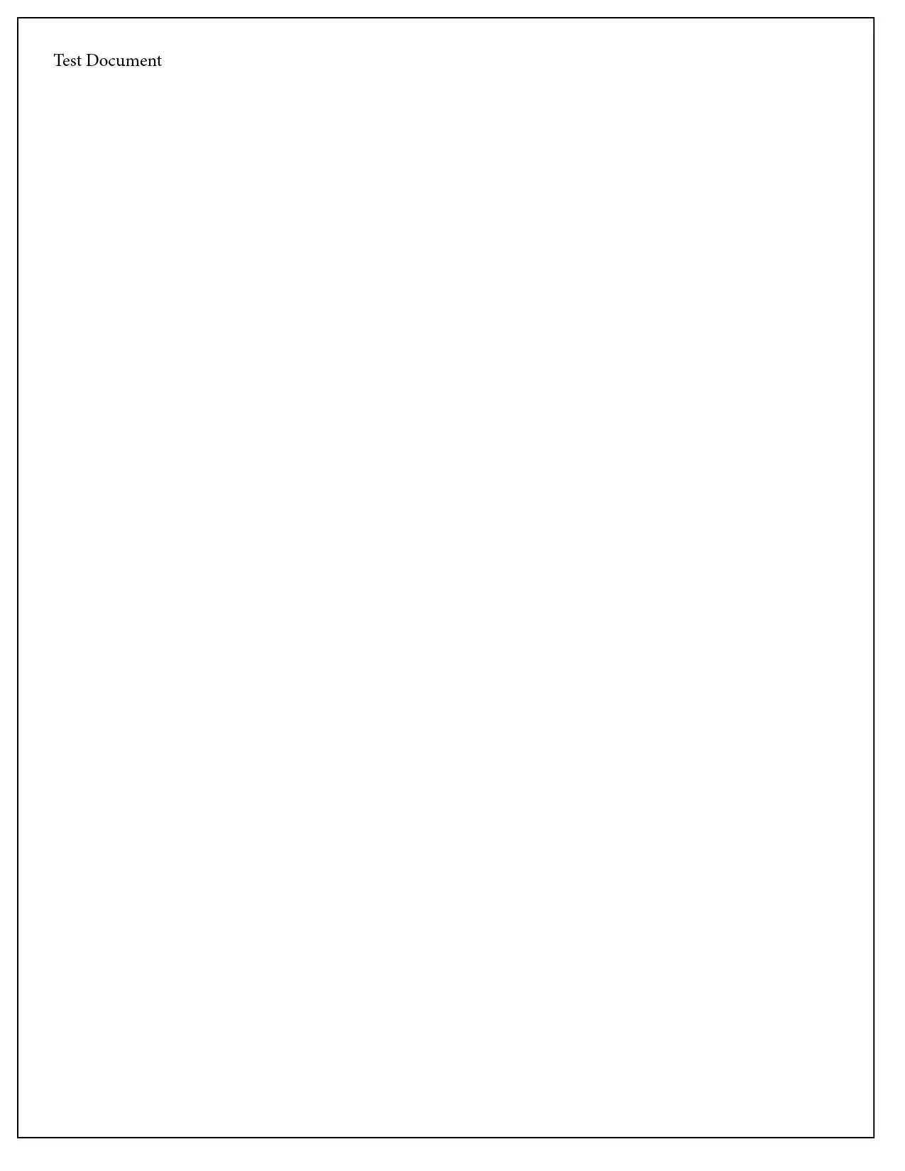 A blank printed document titled 'Test Document' with a simple layout.