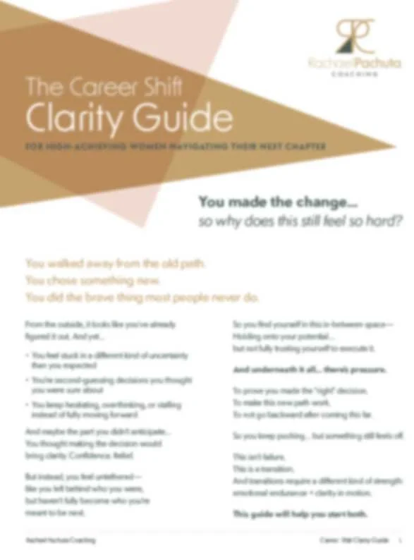 Cover page of The Career Shift Clarity Guide with title, subtitle, and logo of Rachna Pachuta Education.