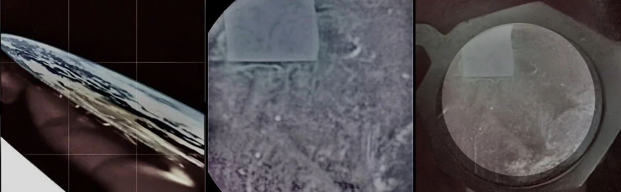 Close-up photos of circular, metallic objects, possibly coins or machine parts, seen from different angles.