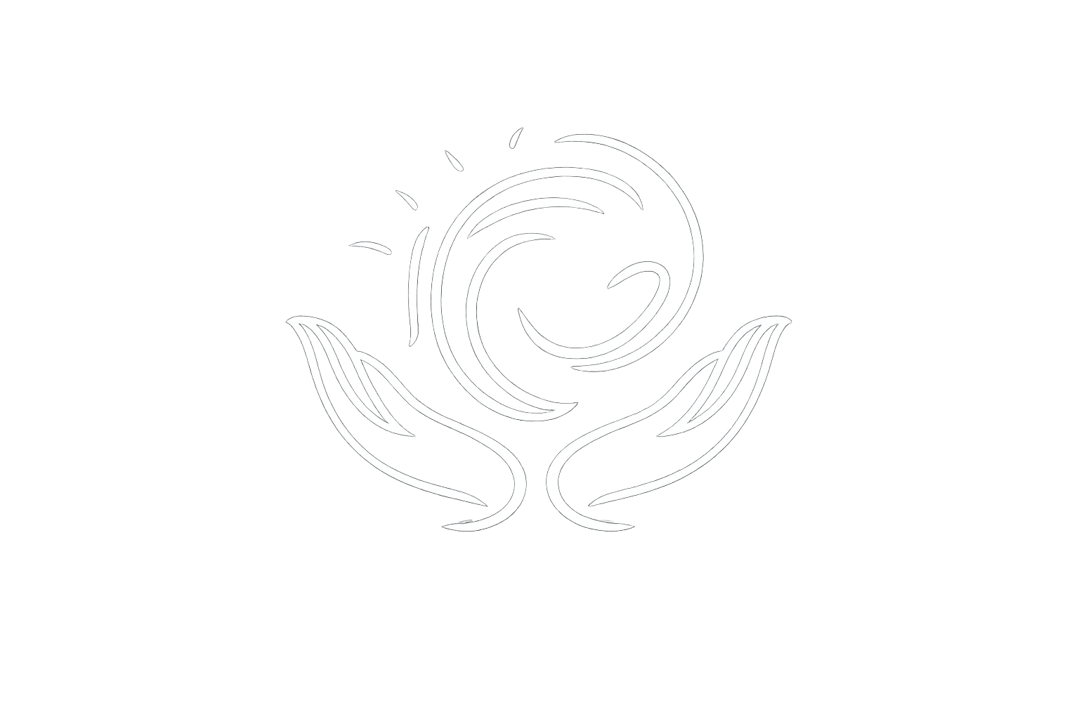 Outline drawing two open palms providing craniosacral therapy