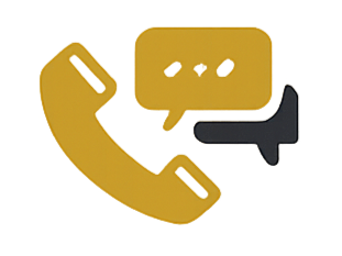 Icon of a yellow telephone handset with a speech bubble indicating a call or conversation.