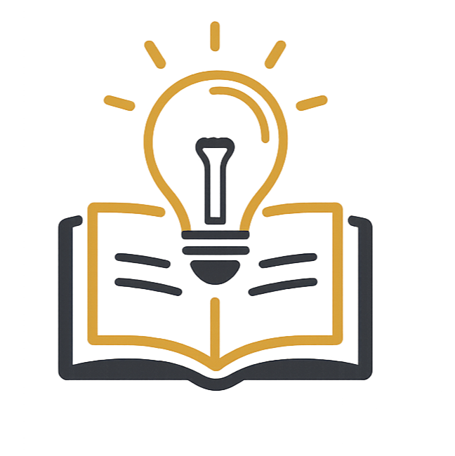 An open book with a light bulb above it, symbolizing ideas or knowledge.