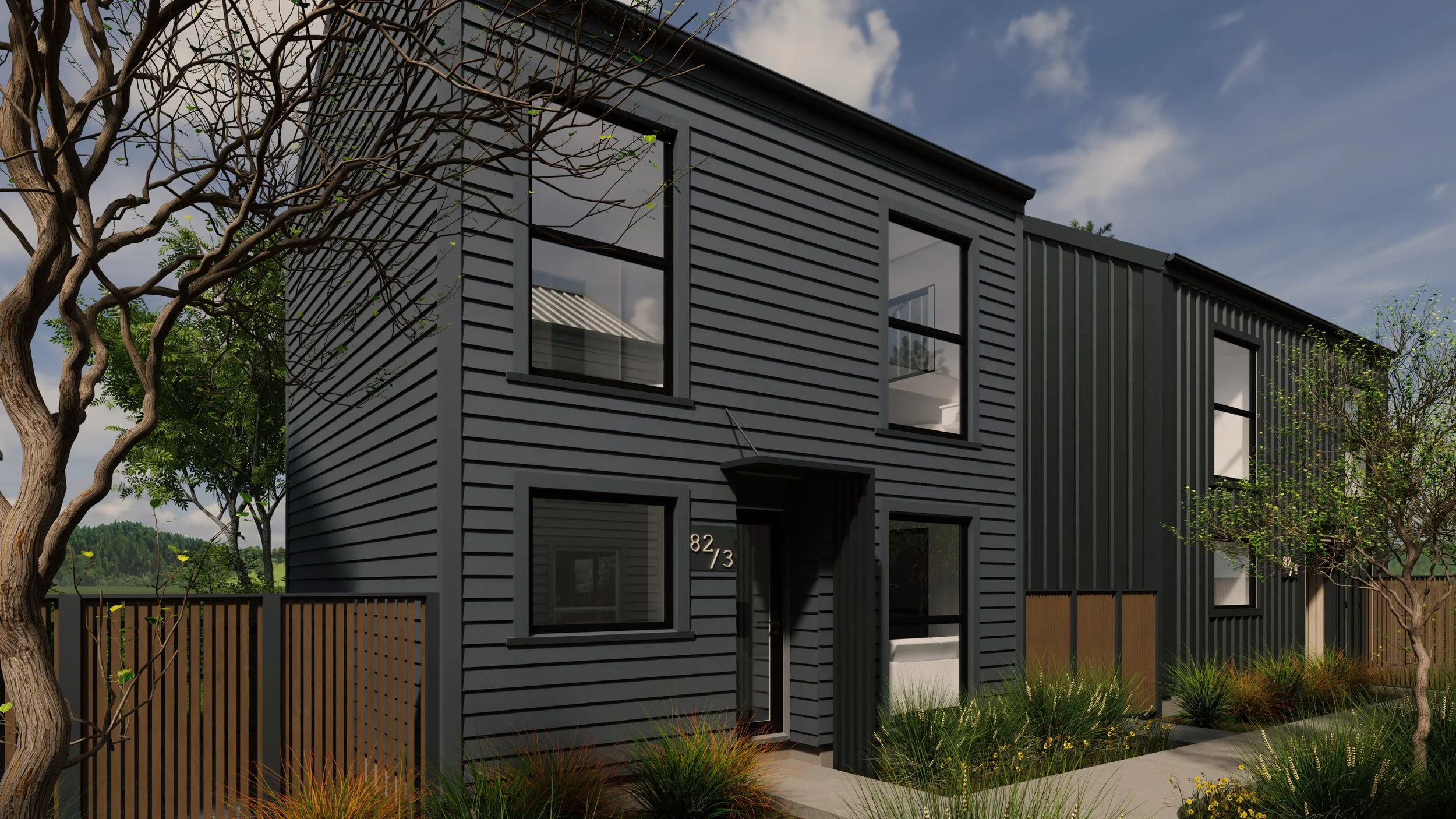 Modern townhouse with dark cladding in an 8 lot subdivision development