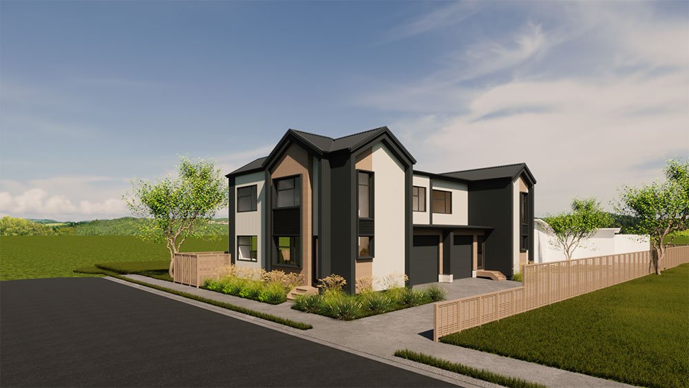 Modern 3 lot subdivision with dual dwellings and contemporary architectural design on a compact residential site