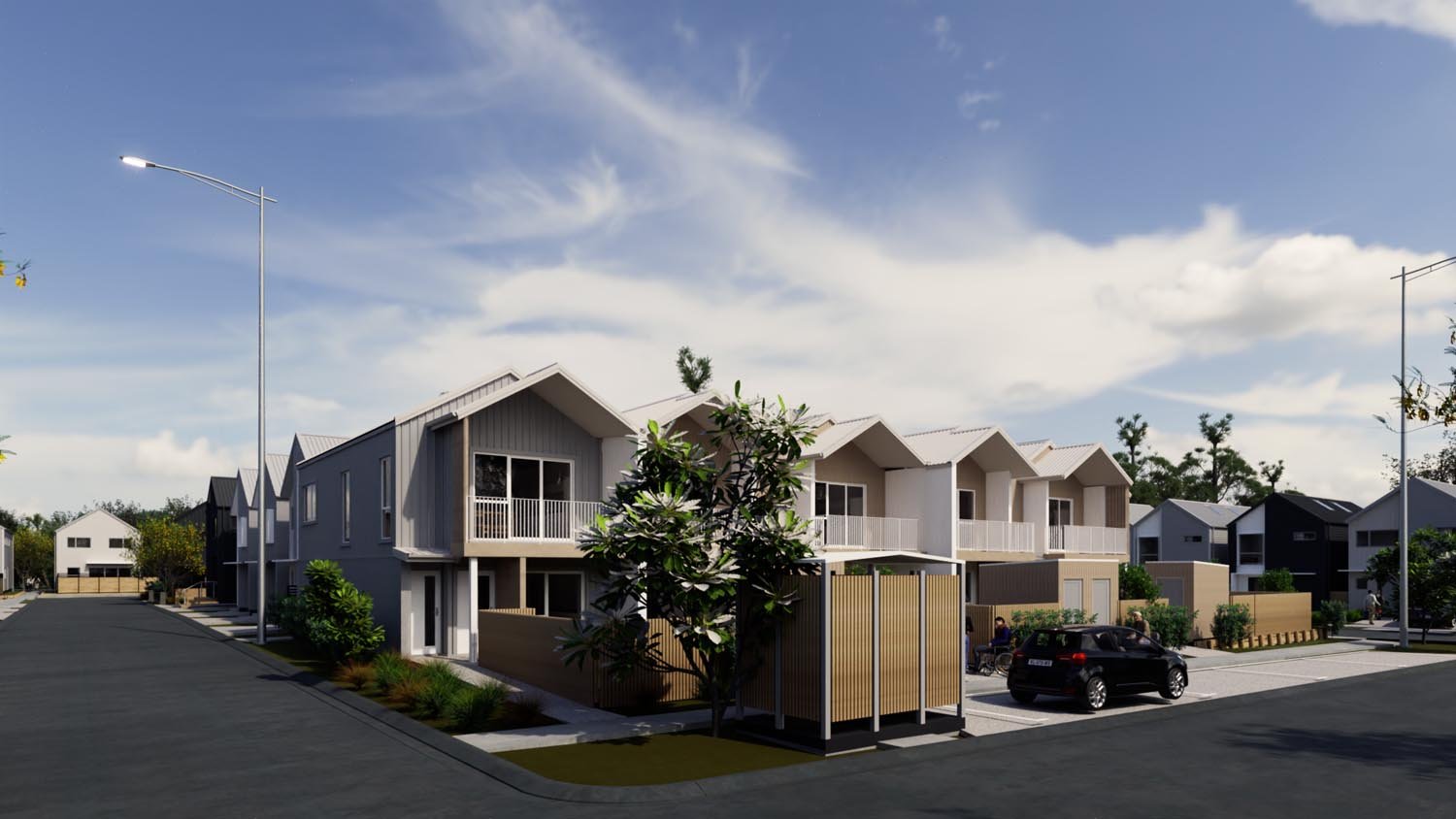 Modern townhouses with balcony design in a medium density housing development