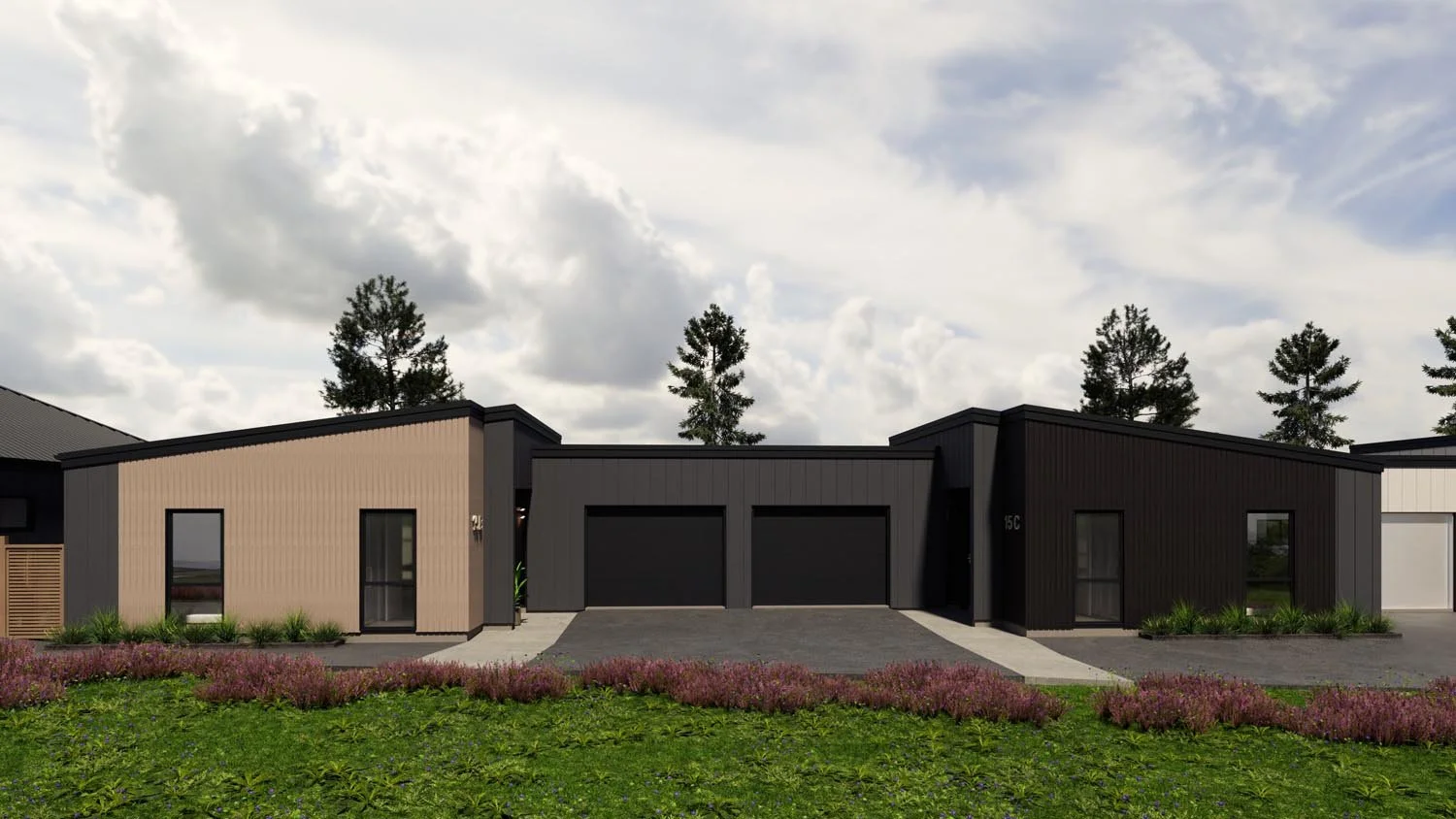Multi-dwelling layout within a 4 lot subdivision showing efficient site planning and shared accessway