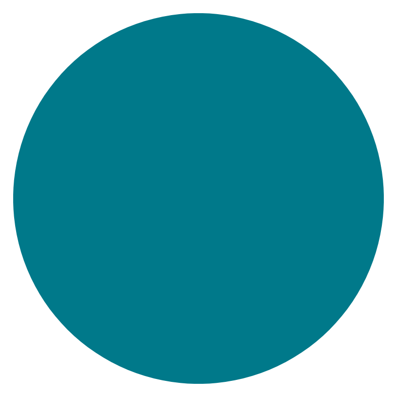 A solid teal-colored circle on a black background.
