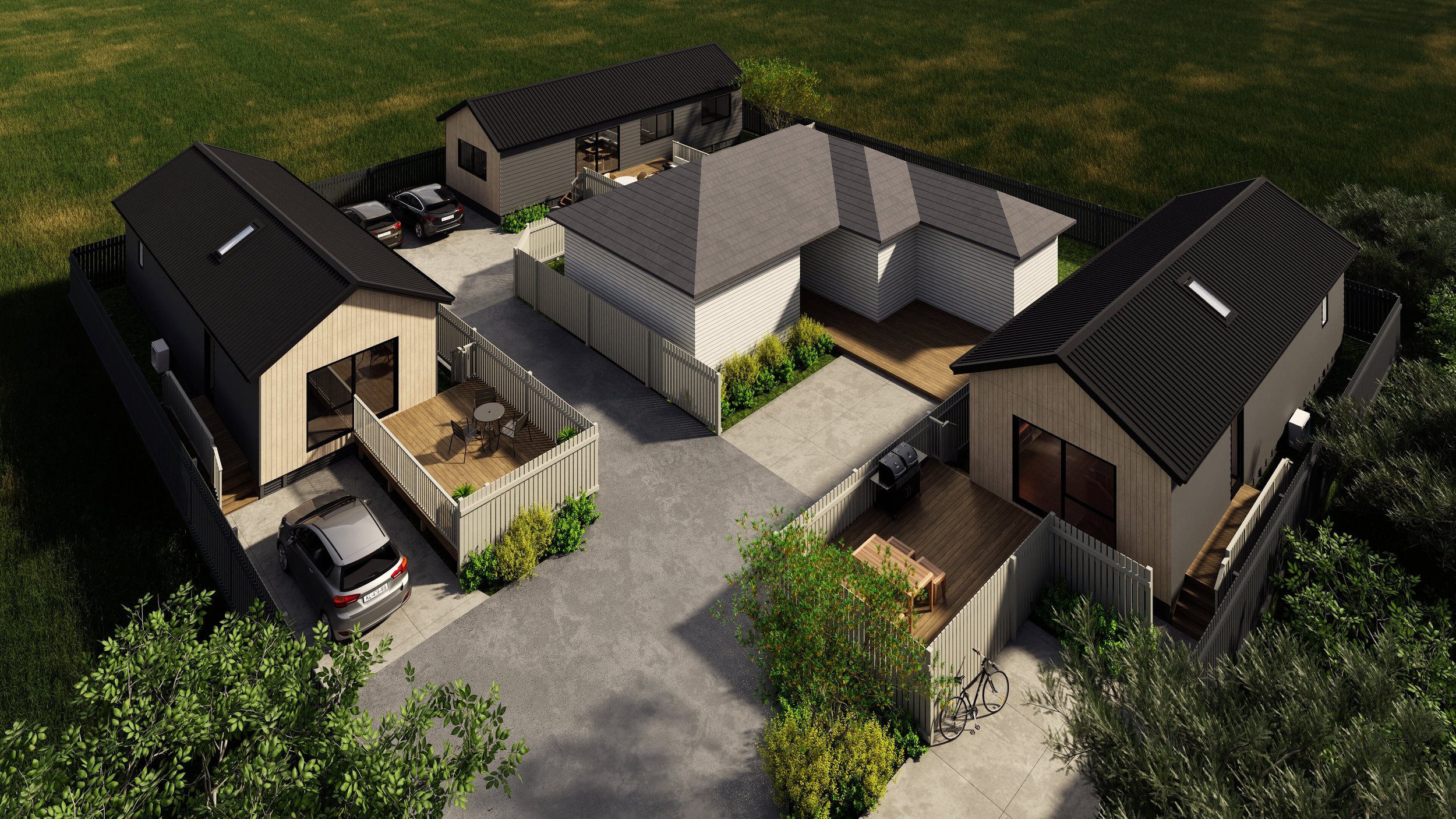 Small and compact homes on a site with decks