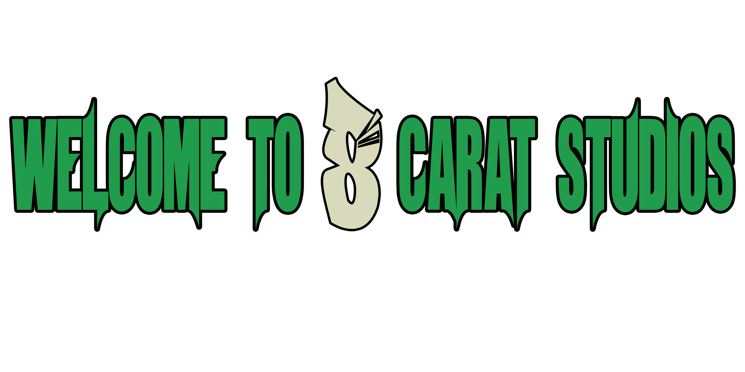 Welcome to Carat Studios logo with stylized green text and a cartoon hammer in the center.