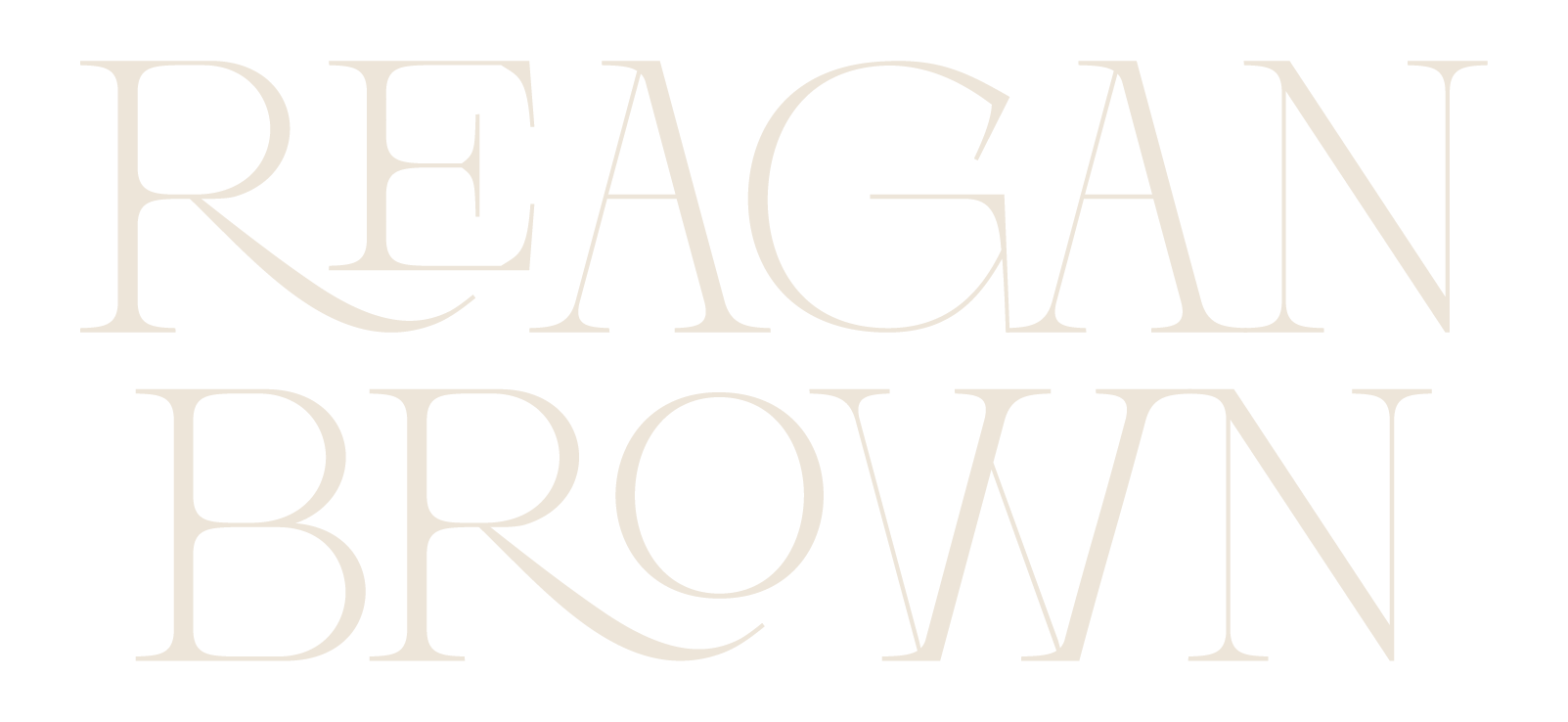 Text that reads "Reagan Brown" in stylized, upper-case font on a black background.