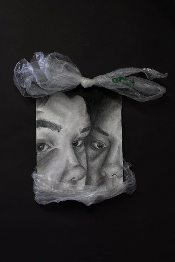 "Bagged Emotion" is made of charcoal and a plastic produce bag.