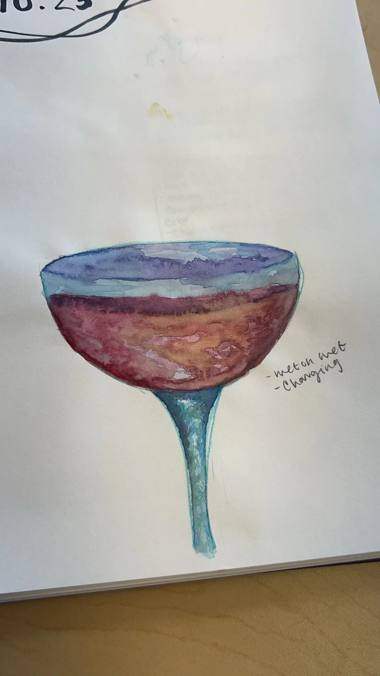 "Wine Study" made in watercolor. Practicing charged watercolor. (Fall 2024)
