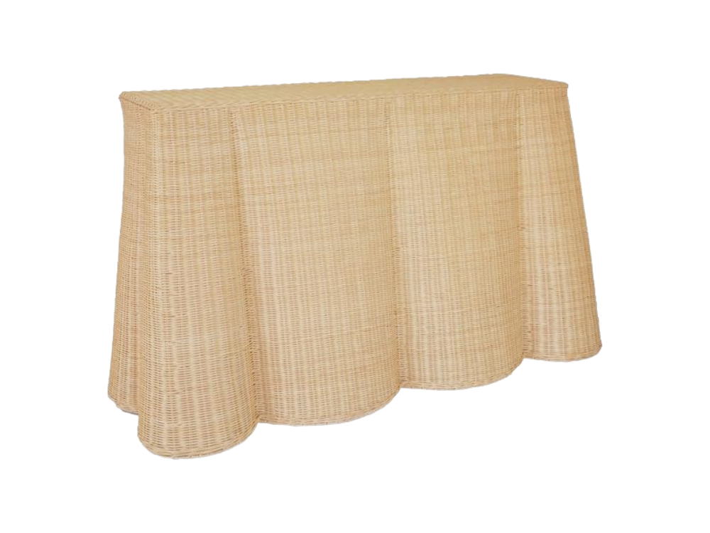 Designer-curated natural rattan console table for luxury entryway design