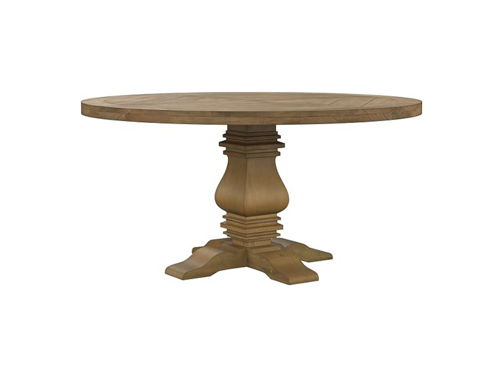 Rustic pedestal dining table selected for designer dining room spaces
