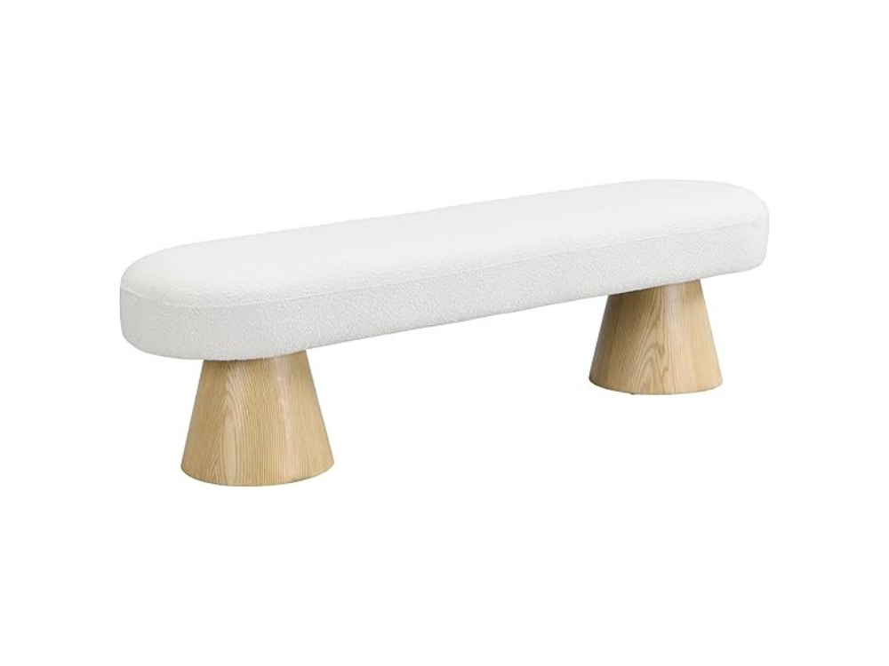 Bouclé bench for elegant entryway seating and layered interior styling