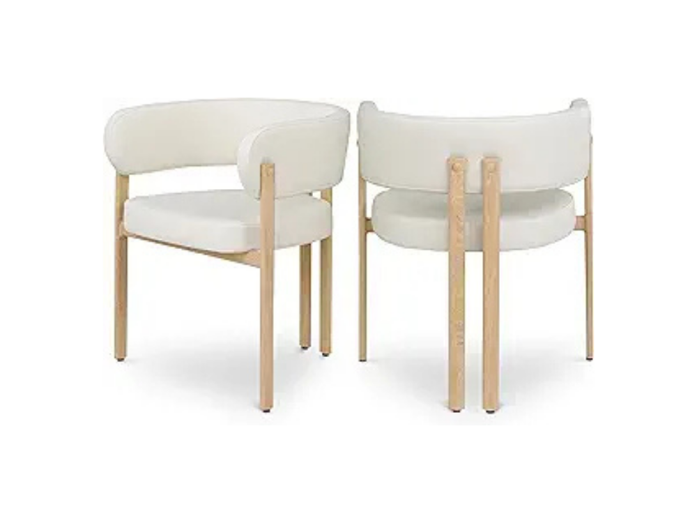 Tan dining chair with walnut frame for sophisticated dining room design