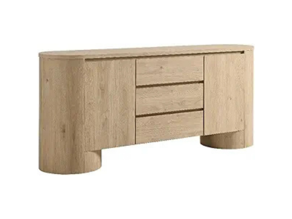 Oval sideboard with wood grain finish for designer storage spaces