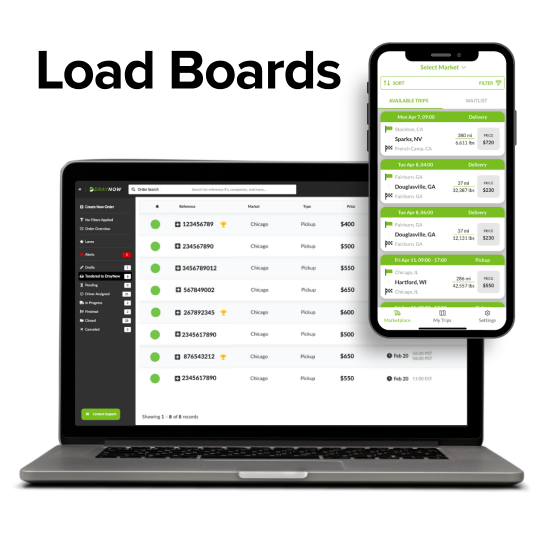 Laptop and smartphone displaying logistics and delivery management software with trip schedules, order details, and delivery routes.
