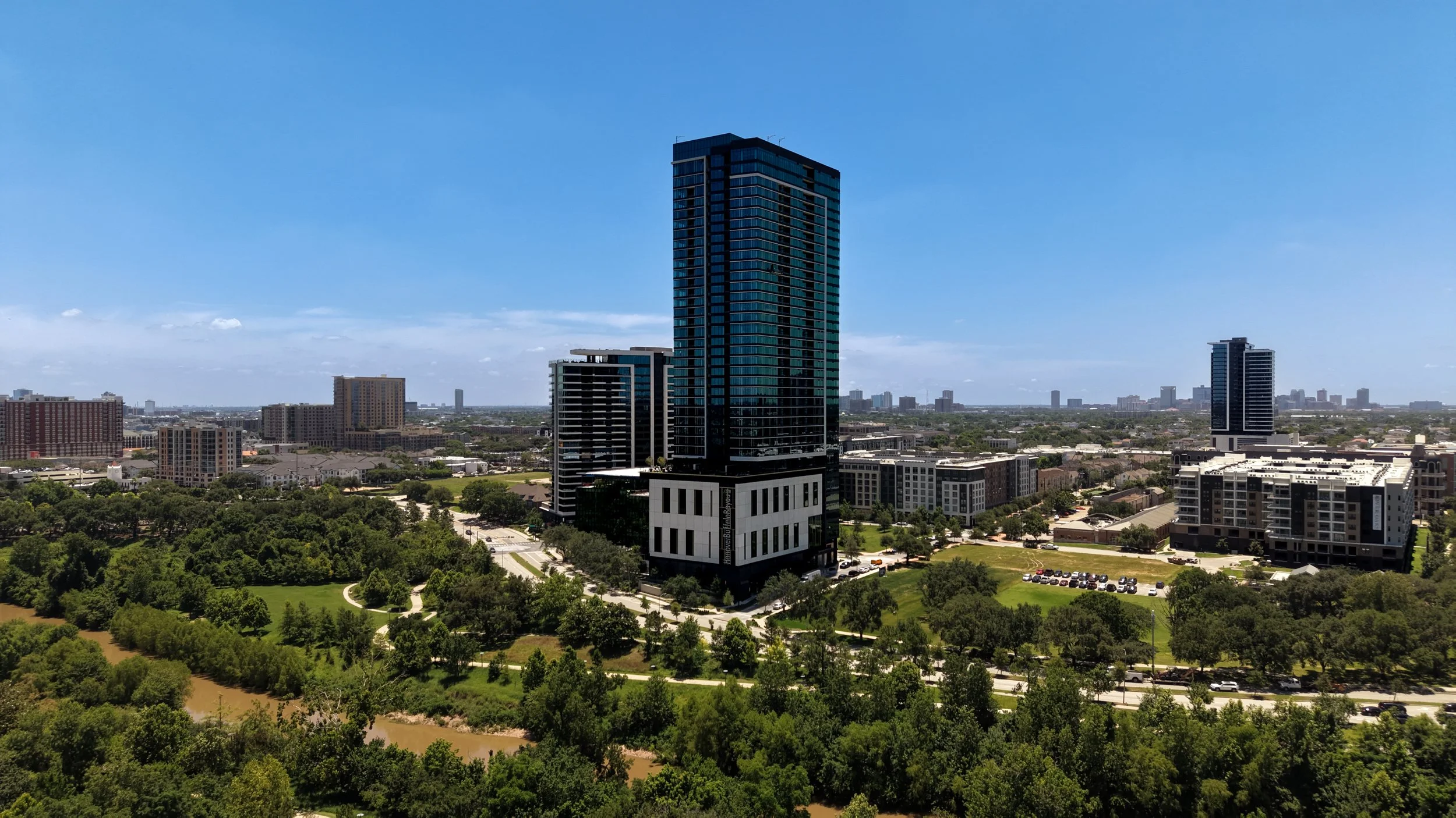 Aerial view of Hanover Buffalo Bayou and Annabelle Brasserie in Houston, TX