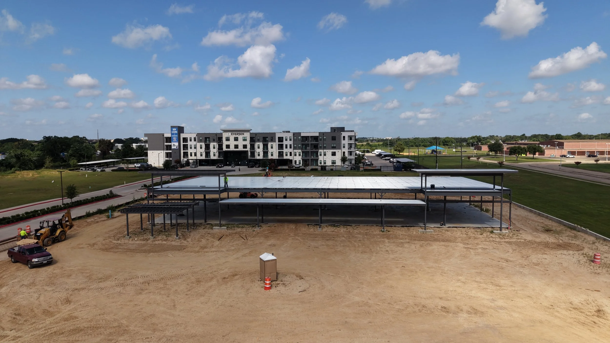 Aerial photo of a foundation under construction in Cypress, TX