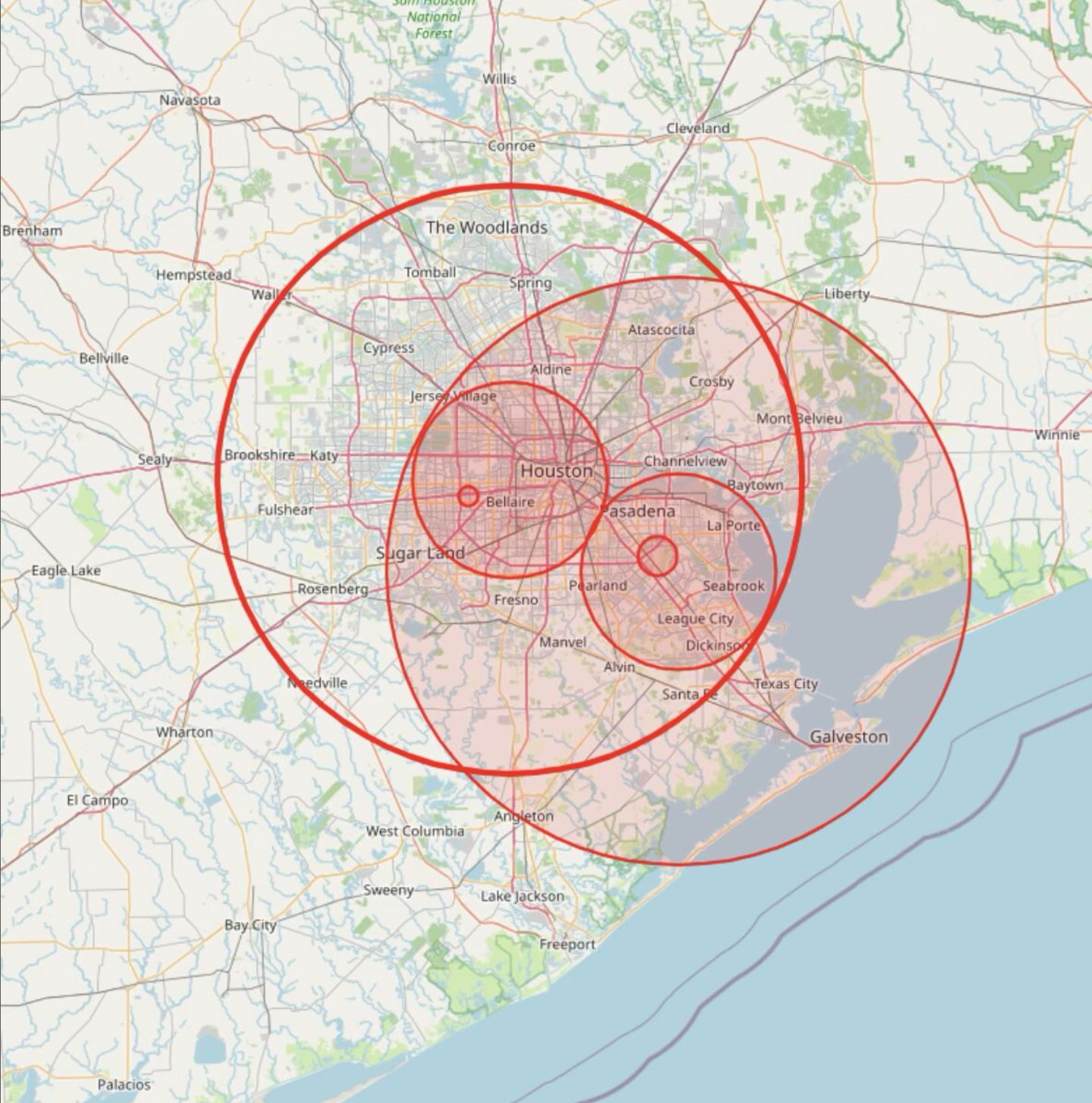 Map of TFR for presidential visit in Houston in 2026