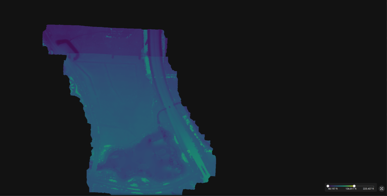 Dense point cloud of Bridgeland Prairie Land Iconic Butterfly Structure generated in PIX4Dmatic from DJI Mini 5 Pro drone imagery