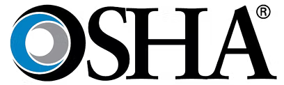 OSHA logo with the word 'OSHA' in black letters and a circular design with blue and gray elements.