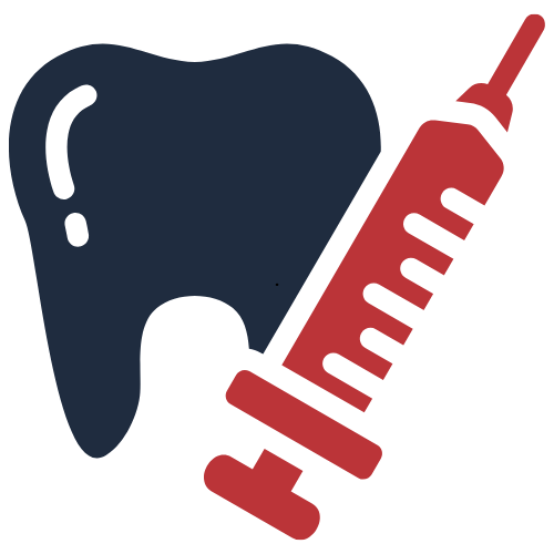 Illustration of a tooth and a syringe suggesting dental treatment or anesthesia.