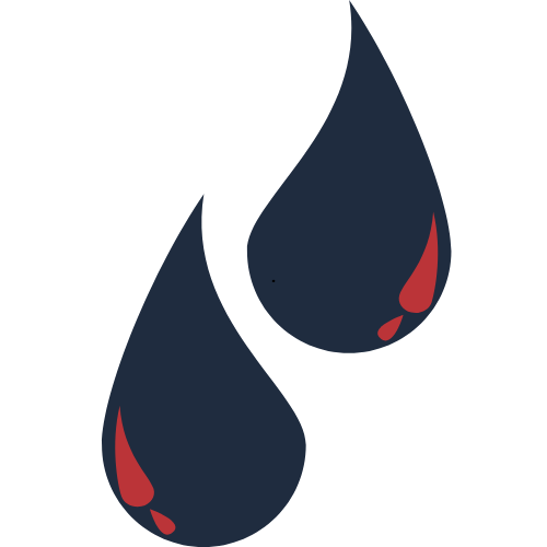 Two stylized dark blue teardrops with red highlights on a black background.