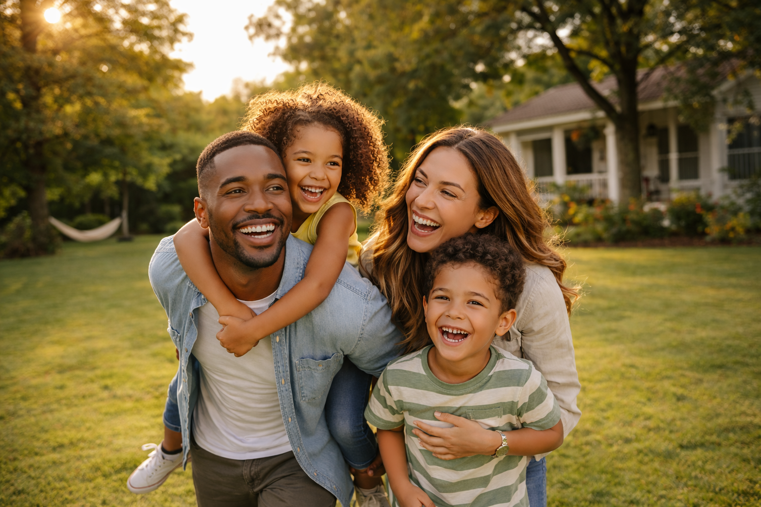 A happy family spending time together outside