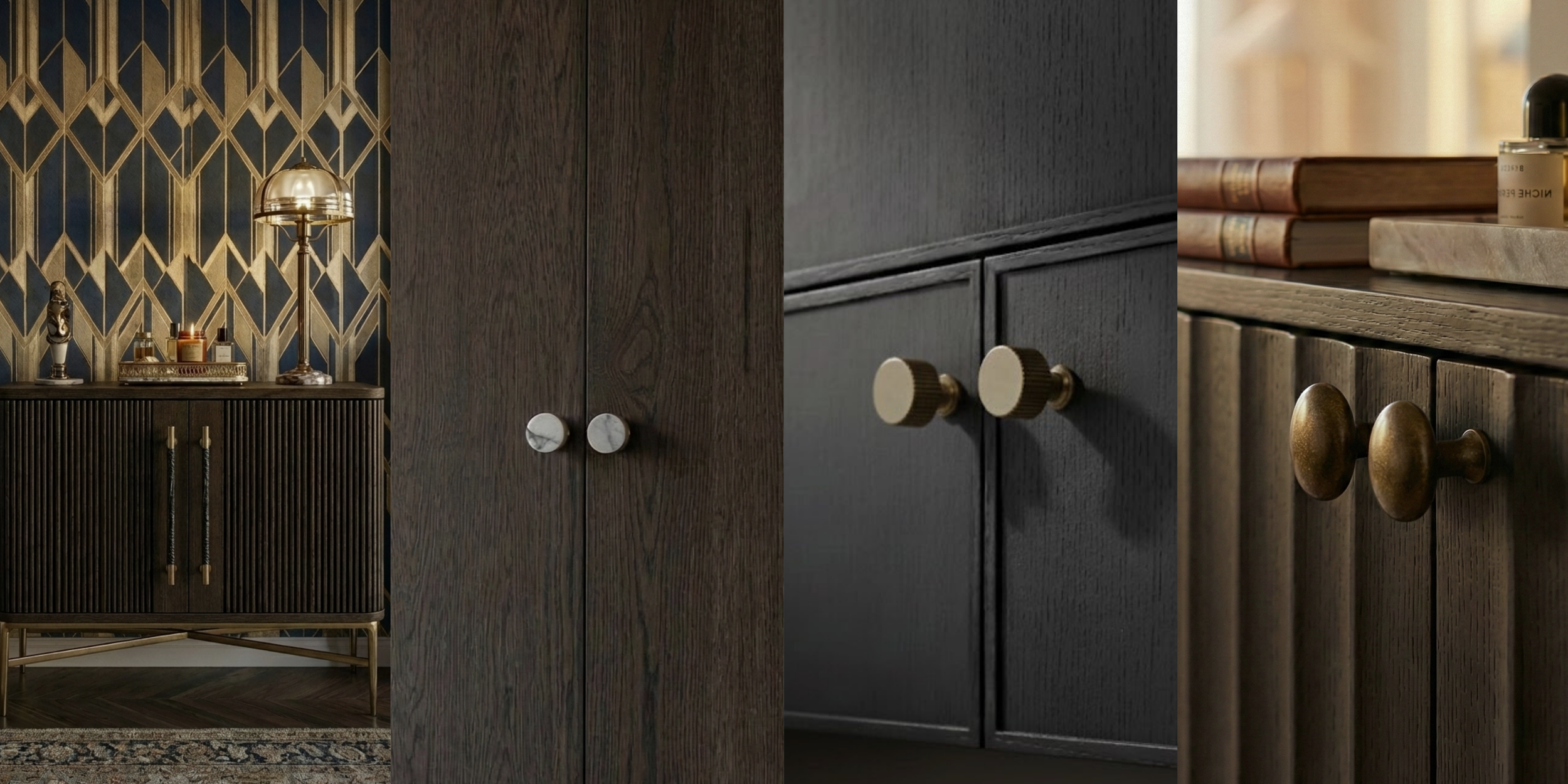 "Luxury furniture handle showroom in Bangkok by Before Closet. Featuring premium brass cabinet handles (มือจับเฟอร์นิเจอร์) and custom hardware."