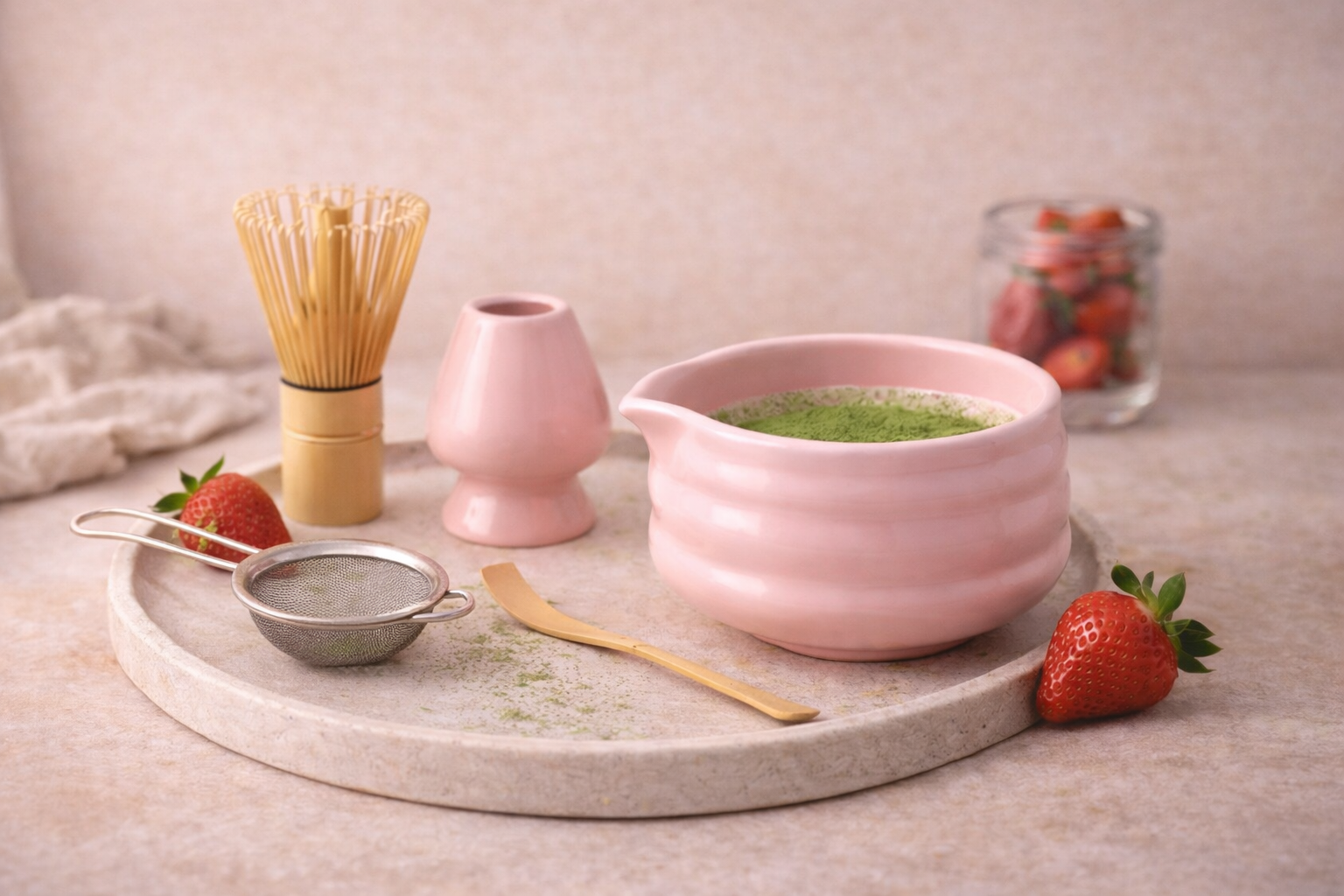 elaria 'strawberry matcha' ritual whisk set