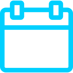 Icon of a calendar in blue outline.